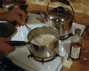 cooking the mixture at Jolynn's on Baja